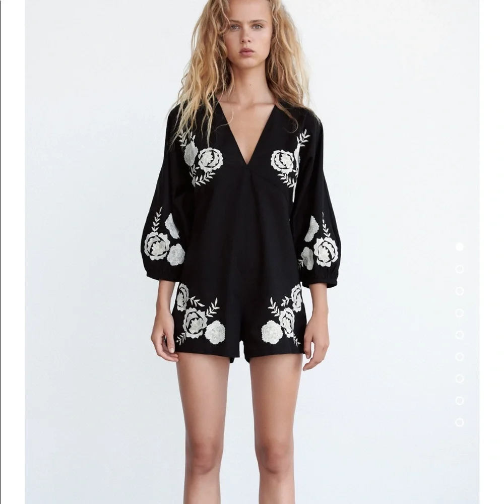 Zara embroidery linen blend jumpsuits bloggers fav